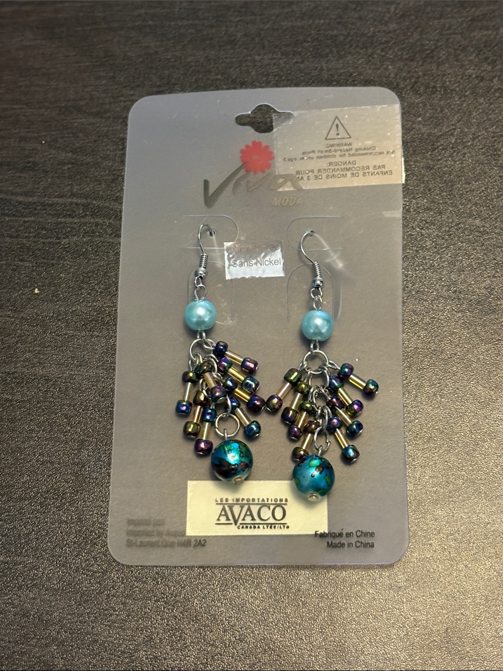 Blue Bead Cluster Dangle Earrings